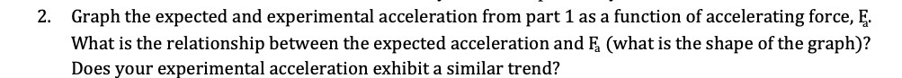  2. Graph the expected and experimental acceleration from part 1 as