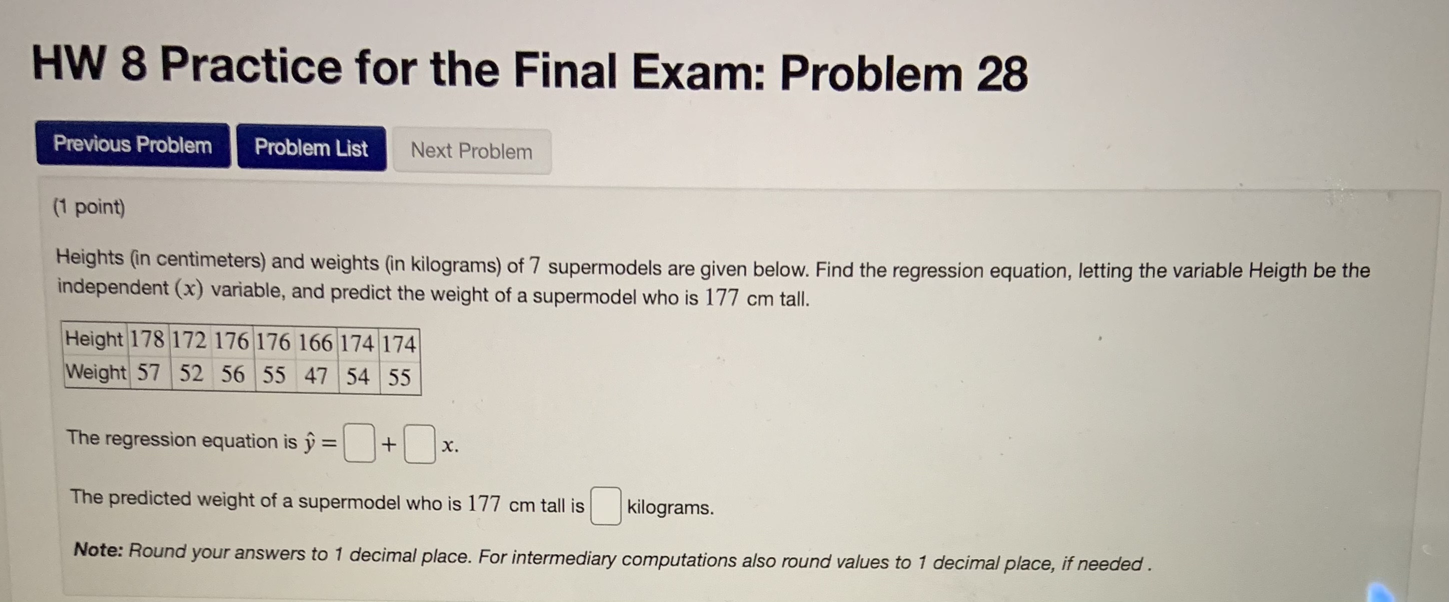 Problem List Next Problem (1 point) A sample of 4 measurements, randomly