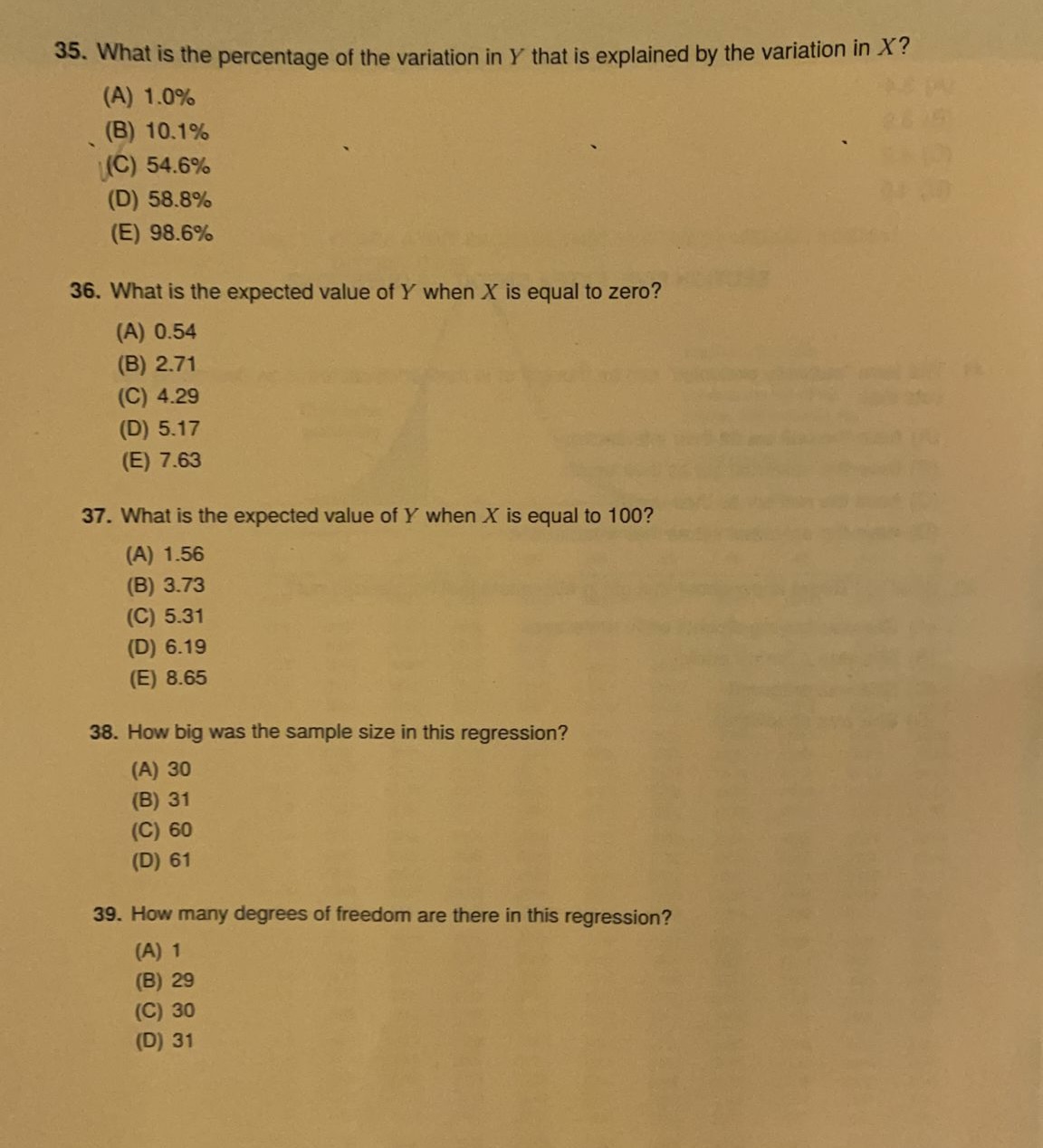 ESTIMATED REGRESSION EQUATION OF THE FORM Y = Bo+ BIX+E PLEASE USE