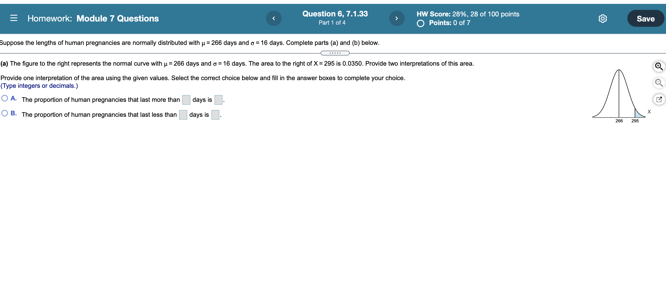 E Homework: Module 7 Questions Quem'on 6' 7'1'33 HW Score: 28%,