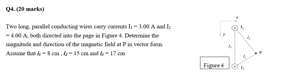  Q4. (20 marks) Two long, parallel conducting wires carry currents I1