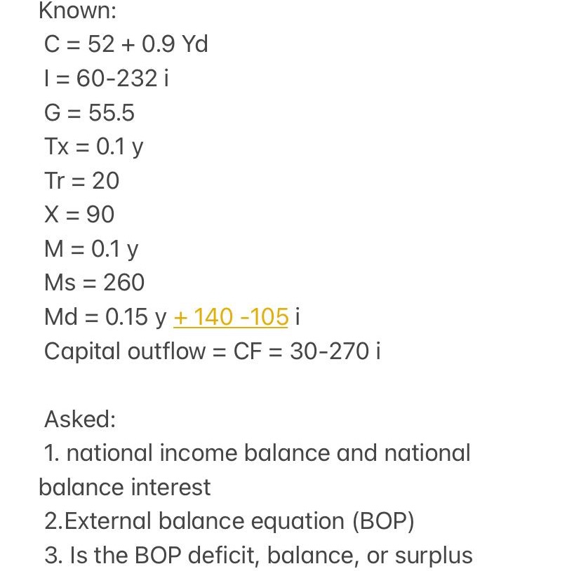 please help me Known: C = 52 + 0.9 Yd | =