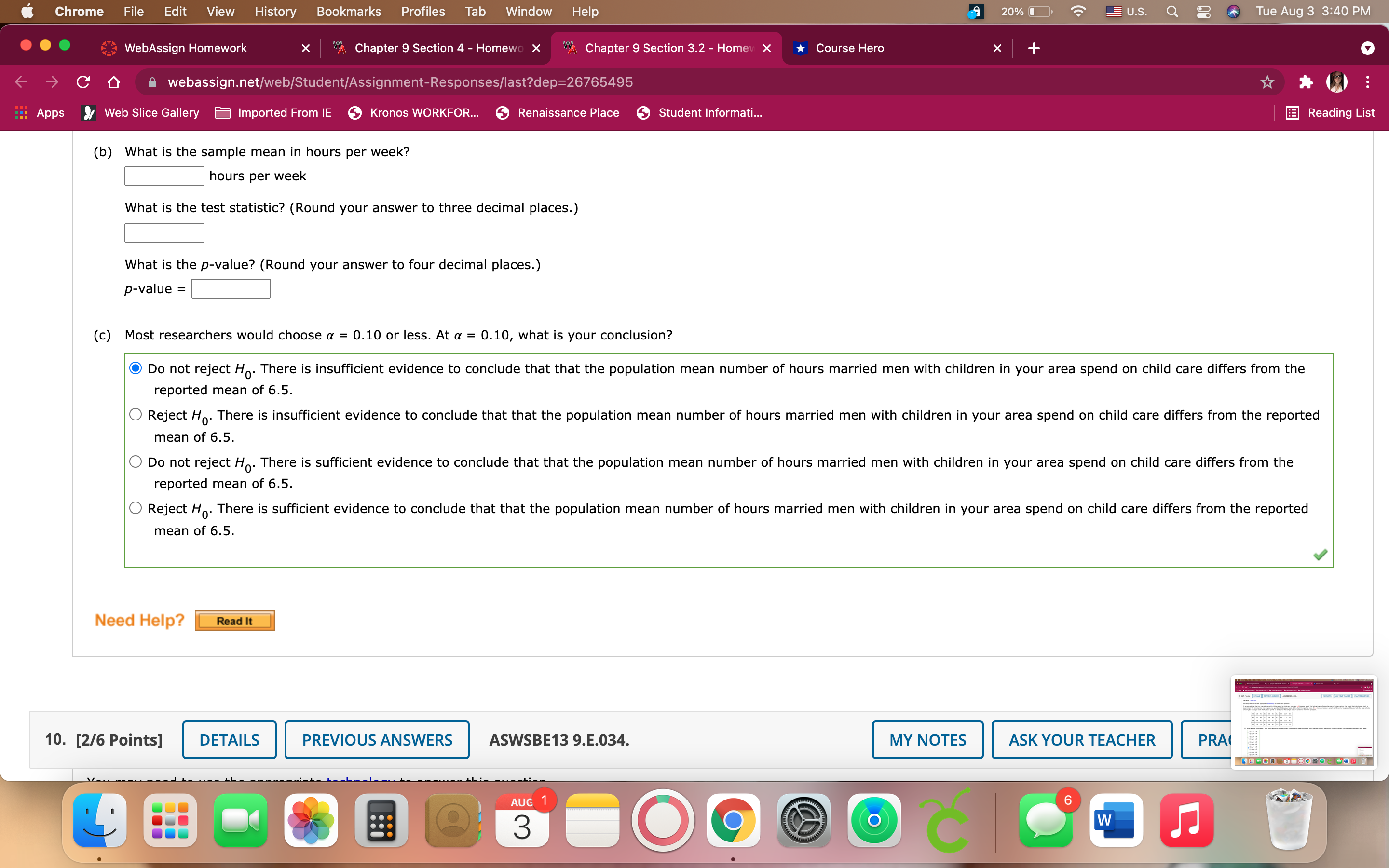 = 20, t = -4.9 (e) two-tailed test, n = 40, t