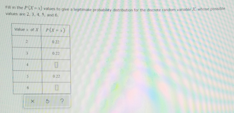statistics Fill in the P (X = x) values to give a