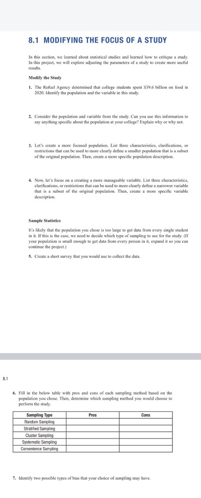  8.1 MODIFYING THE FOCUS OF A STUDY In this section, we