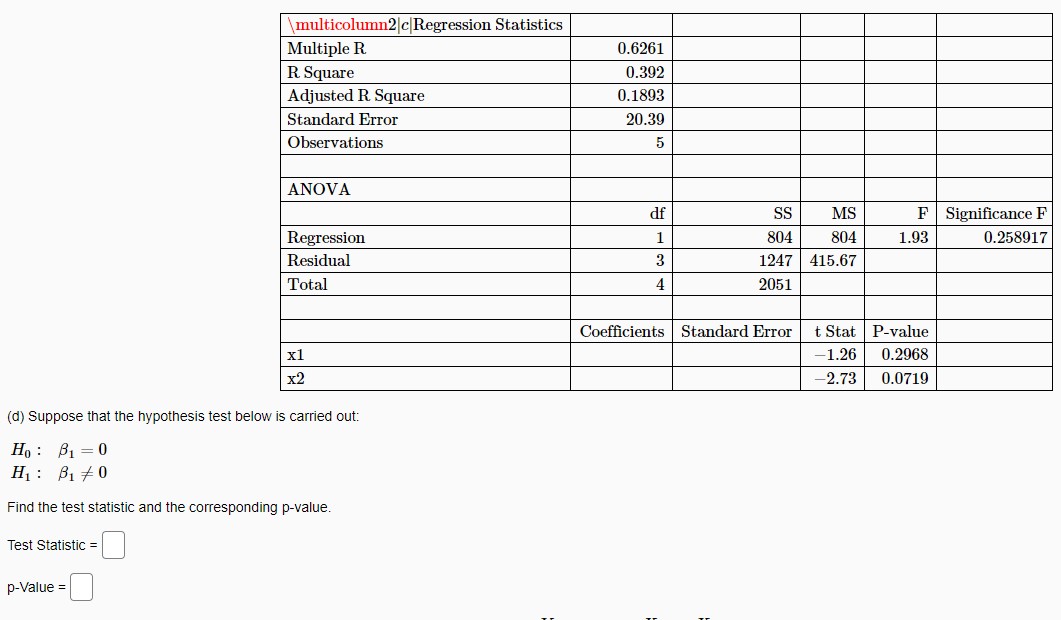  multicolumn2 c Regression Statistics Multiple R 0.6261 R Square 0.392 Adjusted