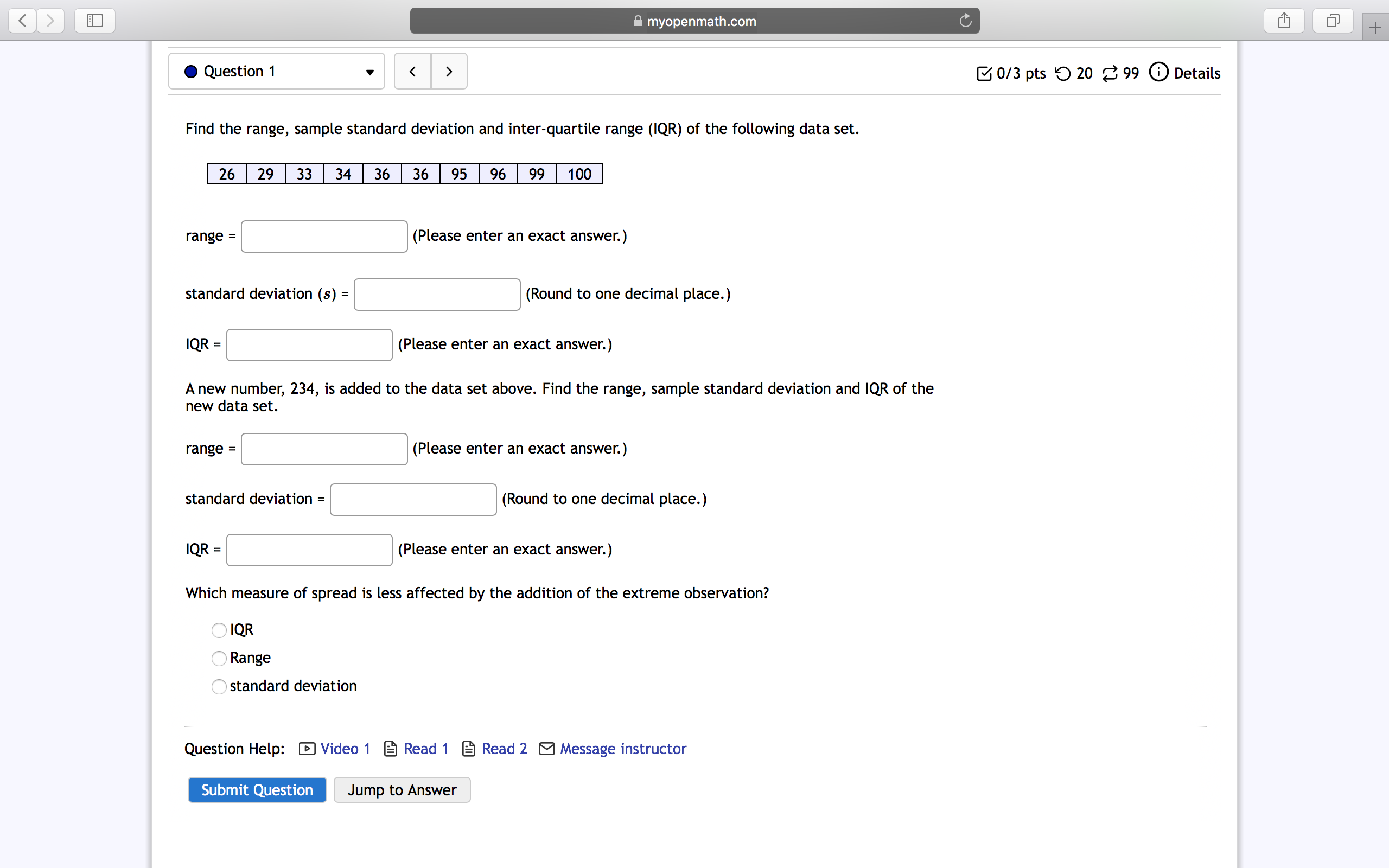  i myopenmathcom 2' .Question1 v ' a 0/3 p15 '0 20