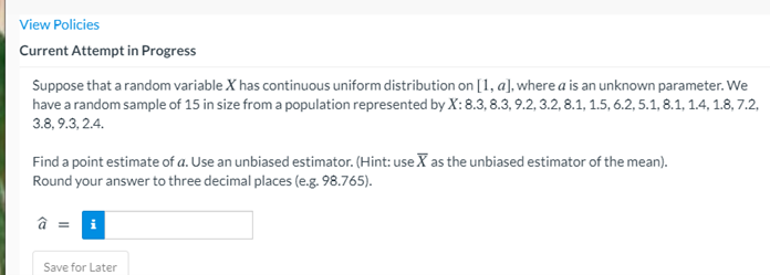 View Policies Current Attempt in Progress Suppose that a random variable