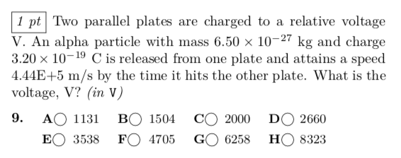 Two parallel plates are charged to a relative voltage V. An
