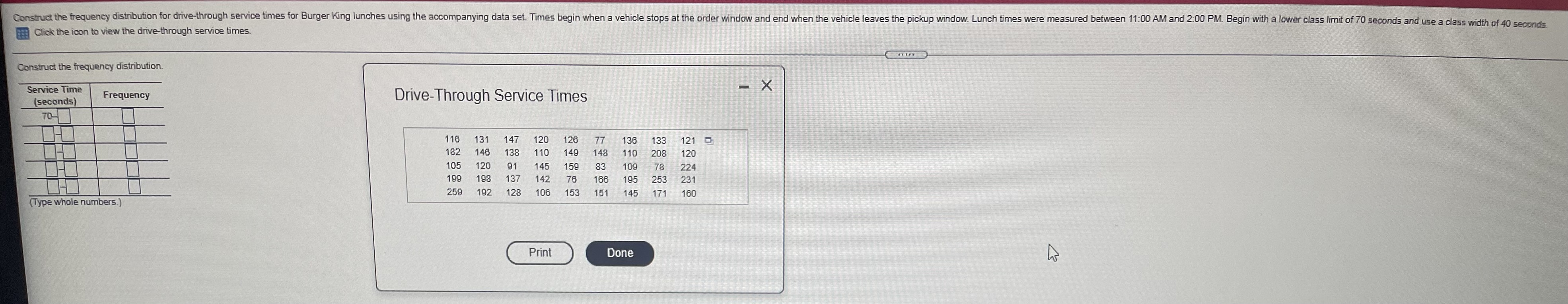 Need help with creating a simple frequency table asap for statistics!! Construct