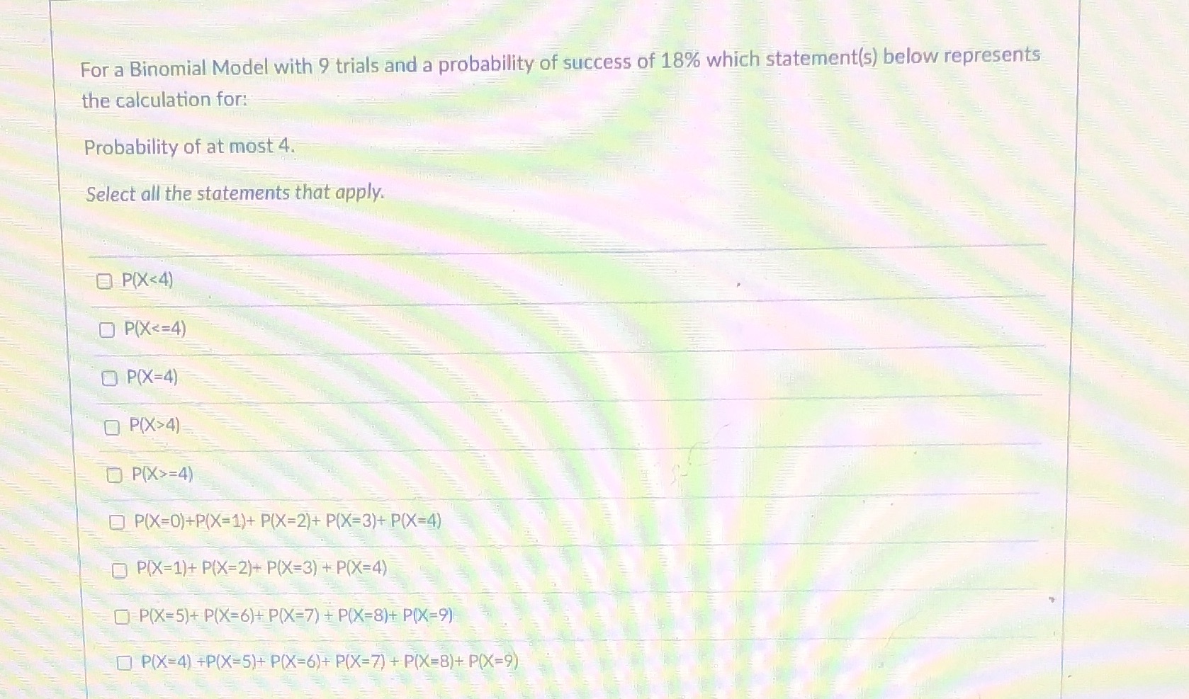 For a Binomial Model with 9 trials and a probability of