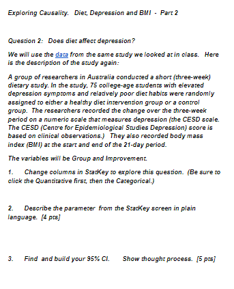 Exploring Causality. Diet, Depression and BMI - Part 2 Question 2: