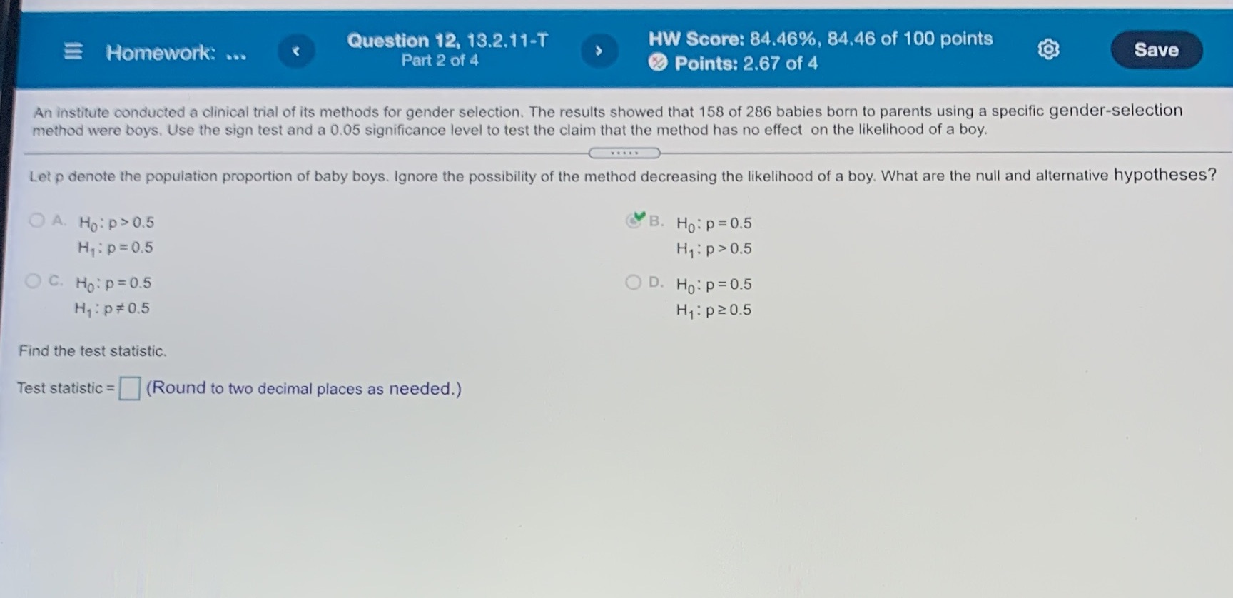 I need the t statistics rounded to two decimal places and the