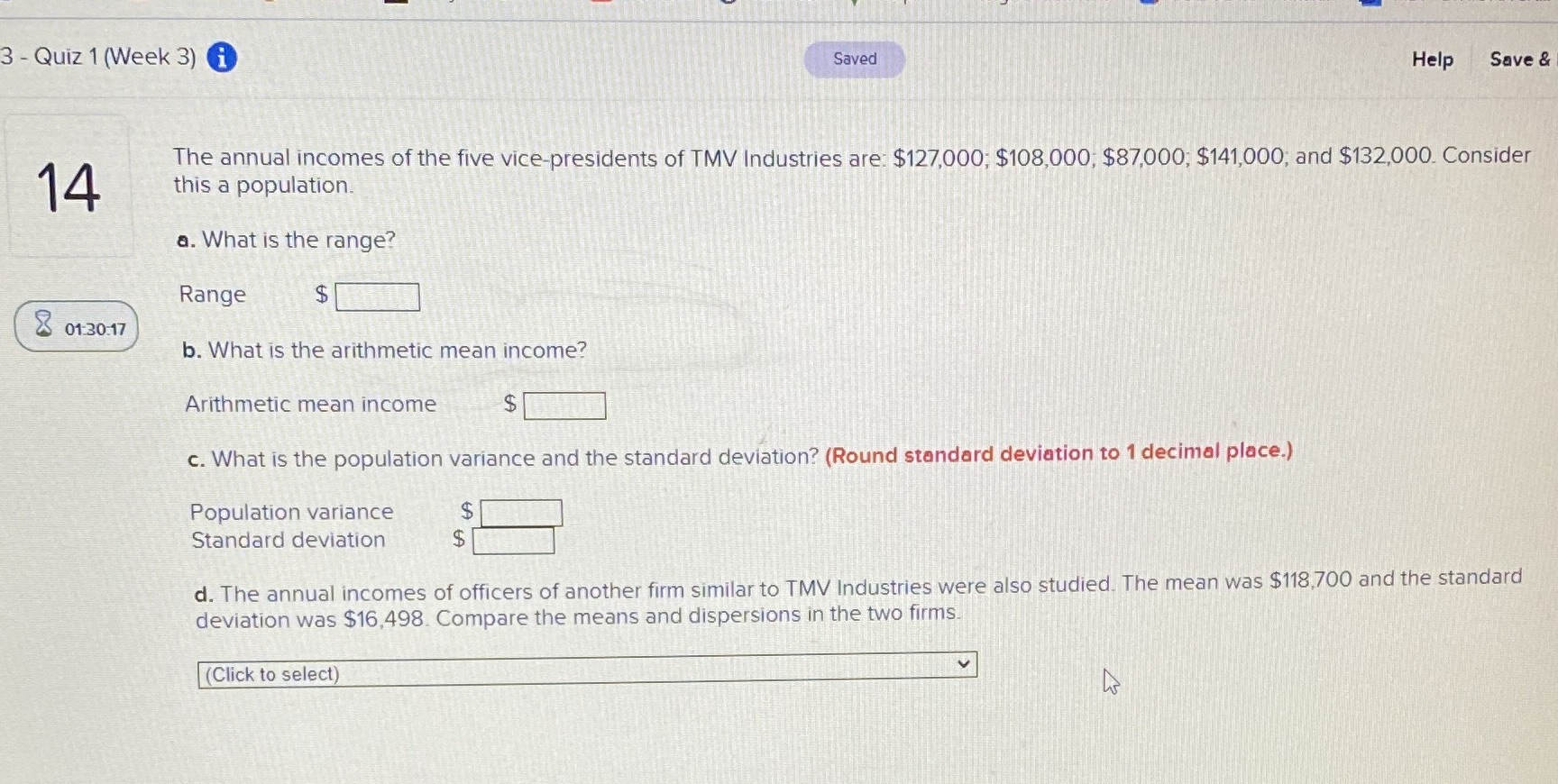  3 - Quiz 1 (Week 3) i Saved Help Save &