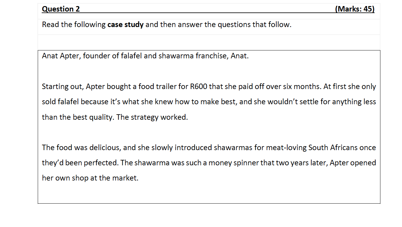  Question 2 {Marks: 45[ Read the following case study and then