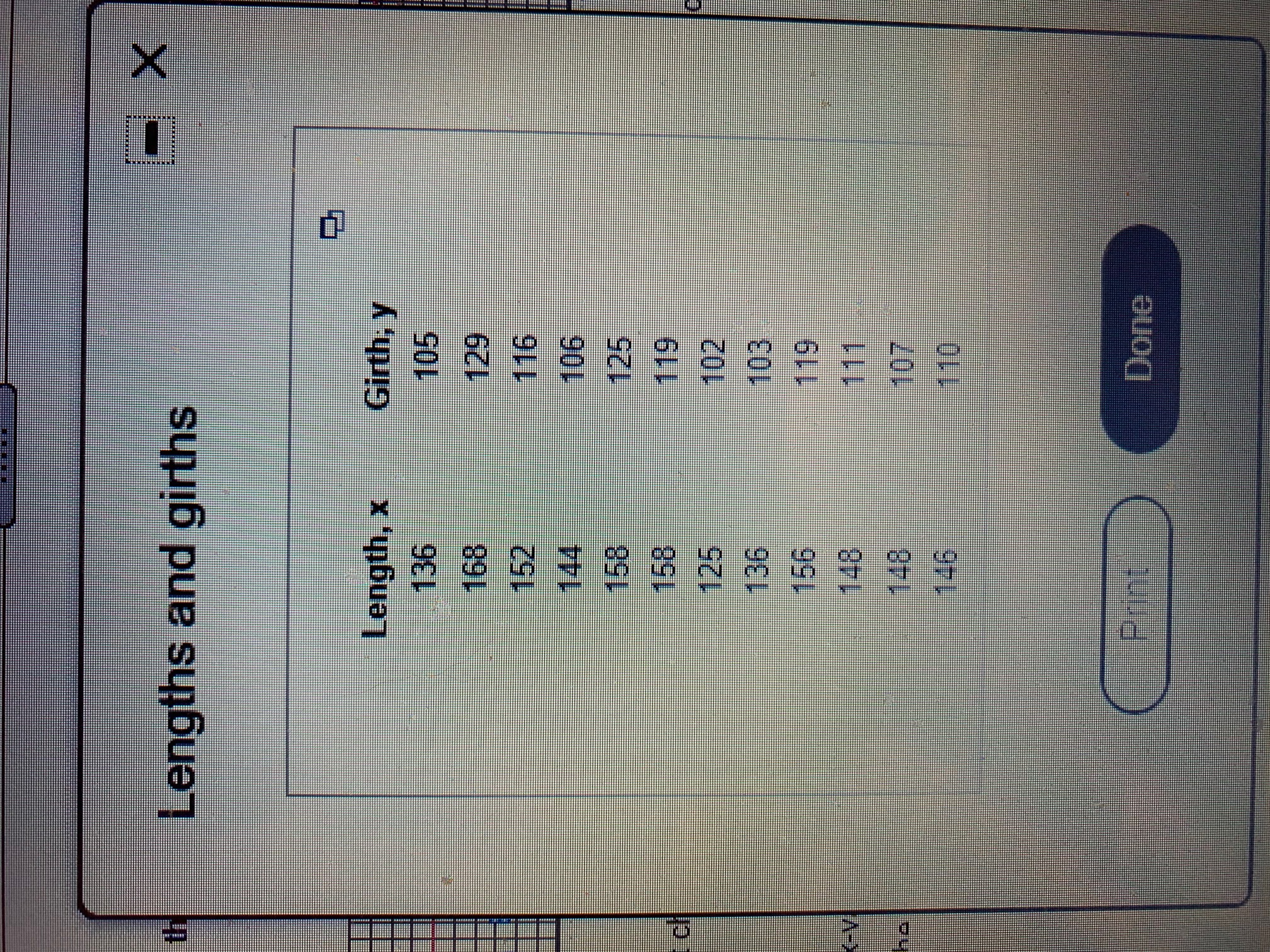 Help with Question 13 th Lengths and girths Length, x Girth, y