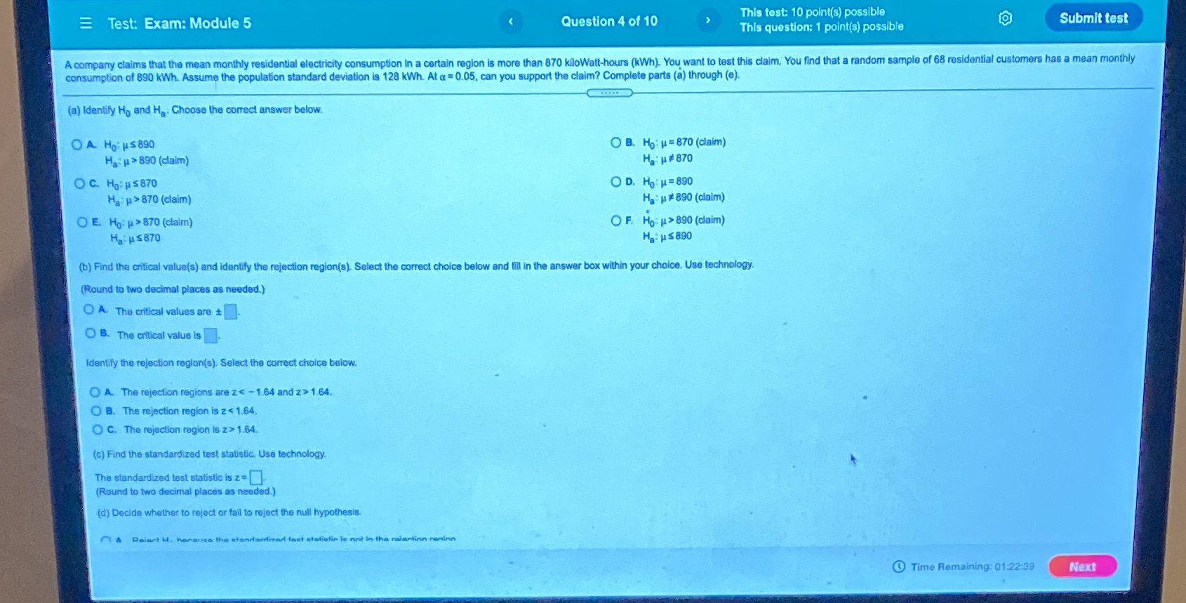  Test: Exam: Module 5 Question 4 of 10 This test: 10