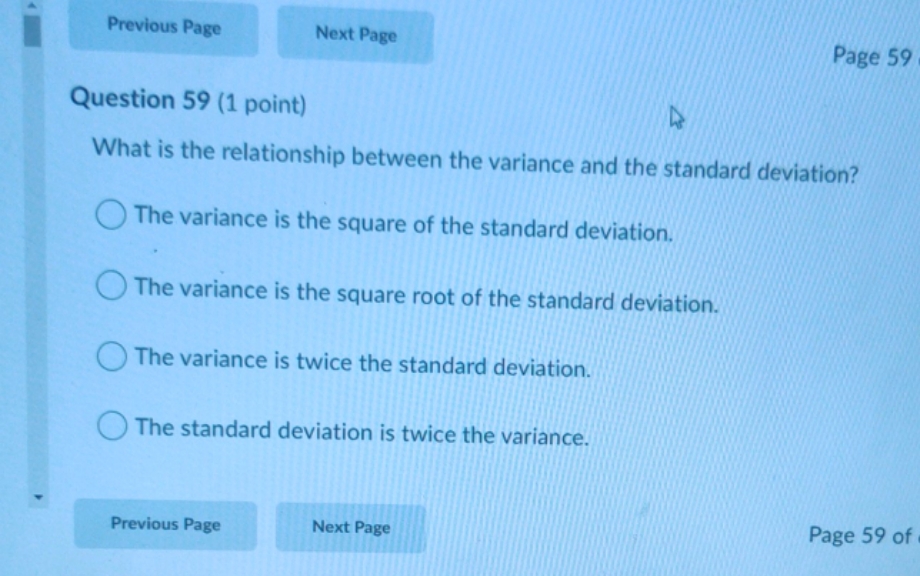 multiple choice Previous Page Next Page Page 59 Question 59 (1 point)