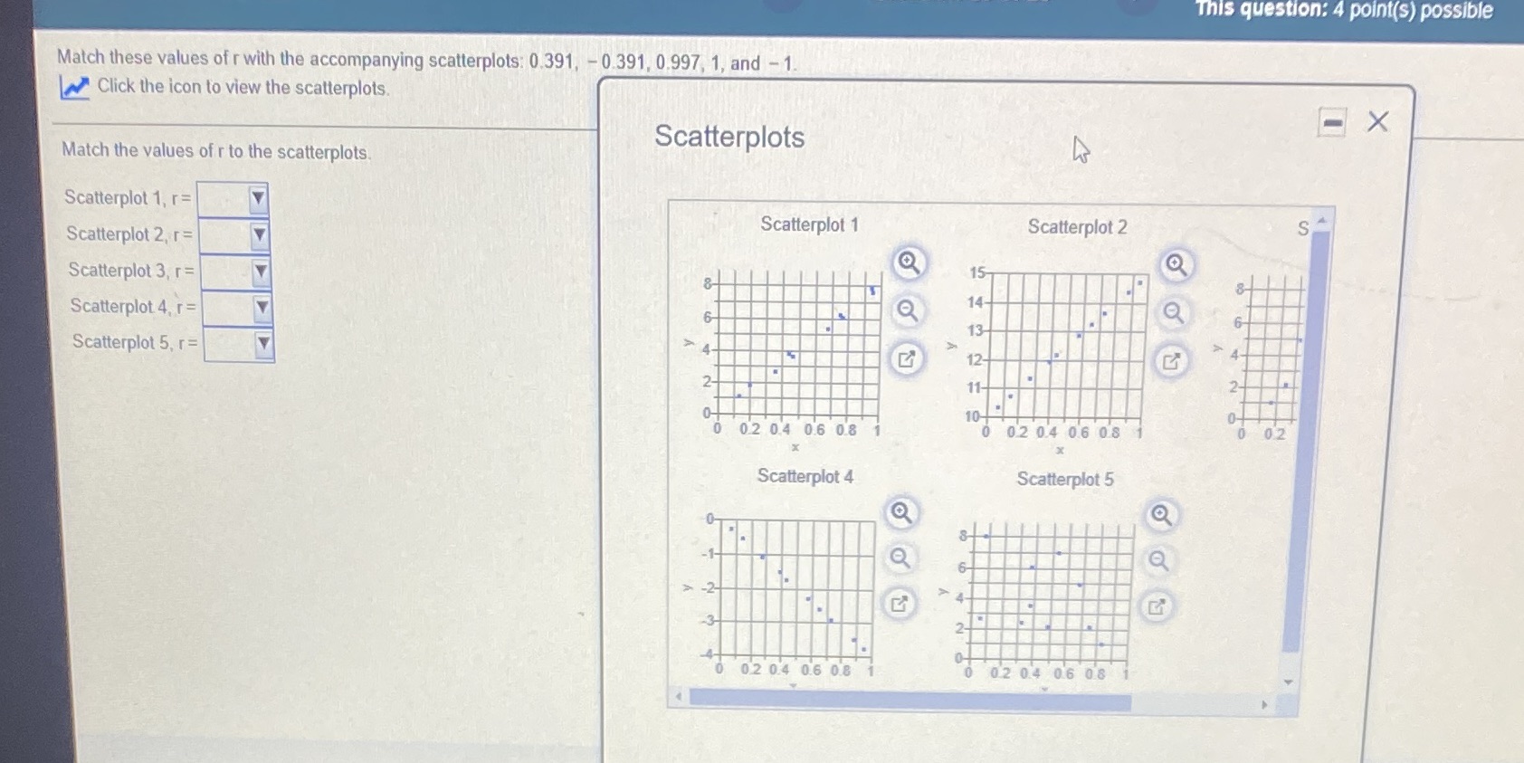 This question: 4 point(s) possible Match these values of r with