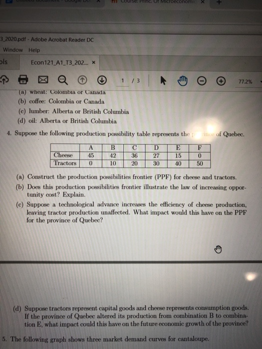 Construct the production possibility frontier 3_2020.pdf - Adobe Acrobat Reader DC Window