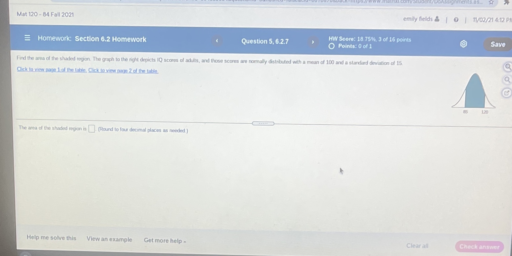 Mat 120 - 84 Fall 2021 emily fields & | |