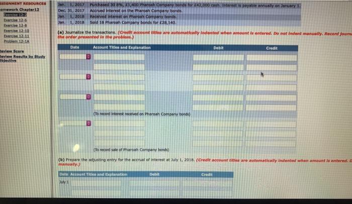  SONNENT RESOURCES mework Chapter 12 Eche 12-6 Exercise 12- trert 12.10