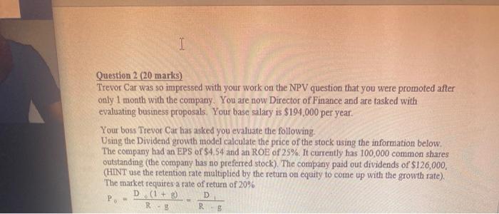  I Question 2 (20 marks) Trevor Car was so impressed with