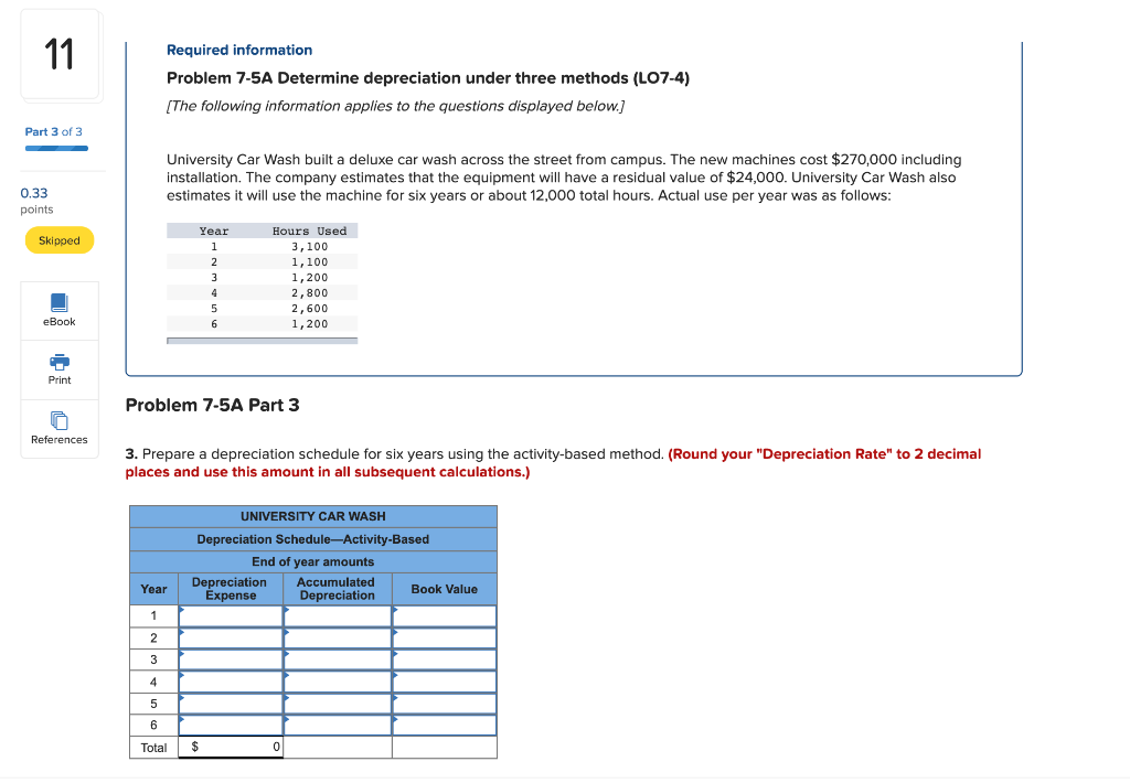  11 Required information Problem 7-5A Determine depreciation under three methods (L07-4)