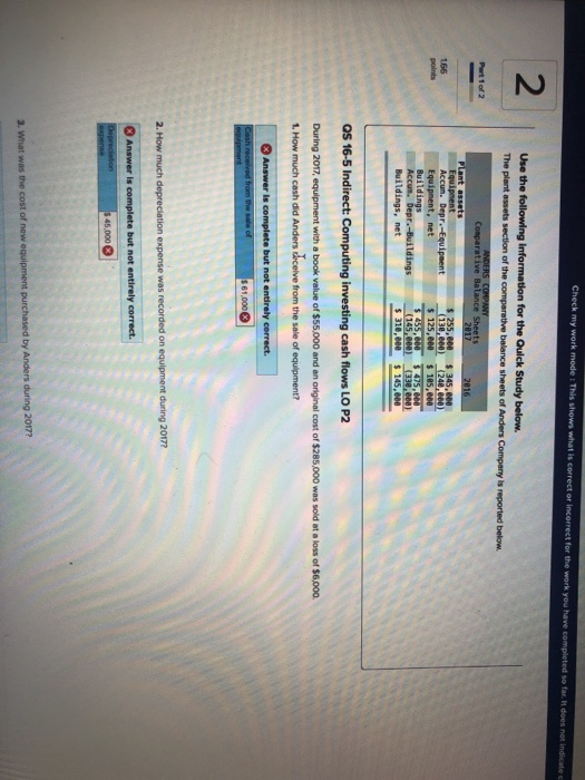  Check my work modeThis shows what is correct or incorrect for