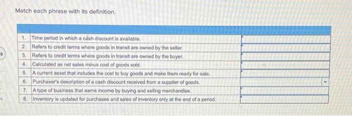im lost Match each phrase with its definition 1. Time period in