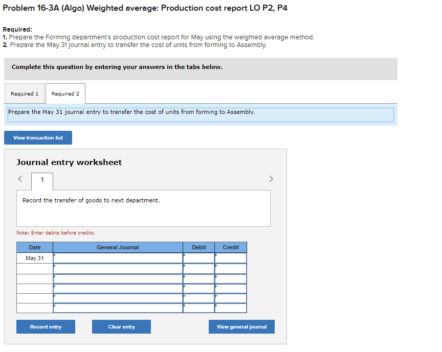 a single product in two departments: Forming and Assembly. Information for the
