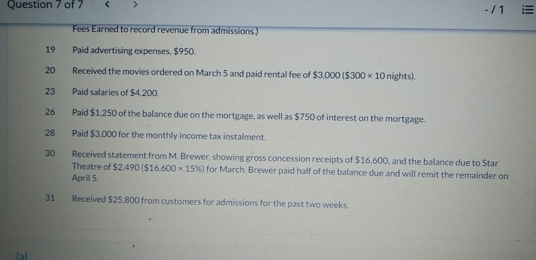 Theatre Inc.'s general ledger showed Cash $15,000, Land $85,000; Buildings $77,000; Equipment