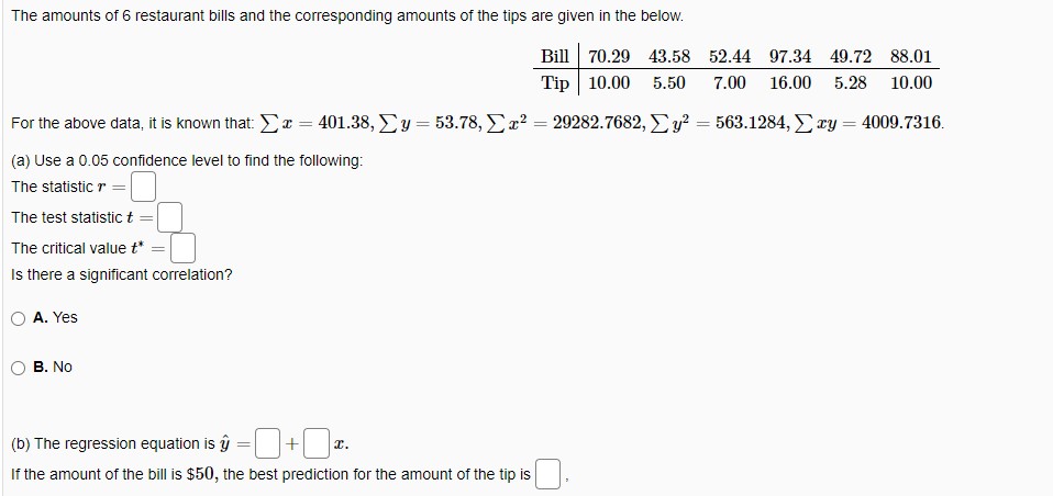 amount of the bill is $50, the best prediction for the amount