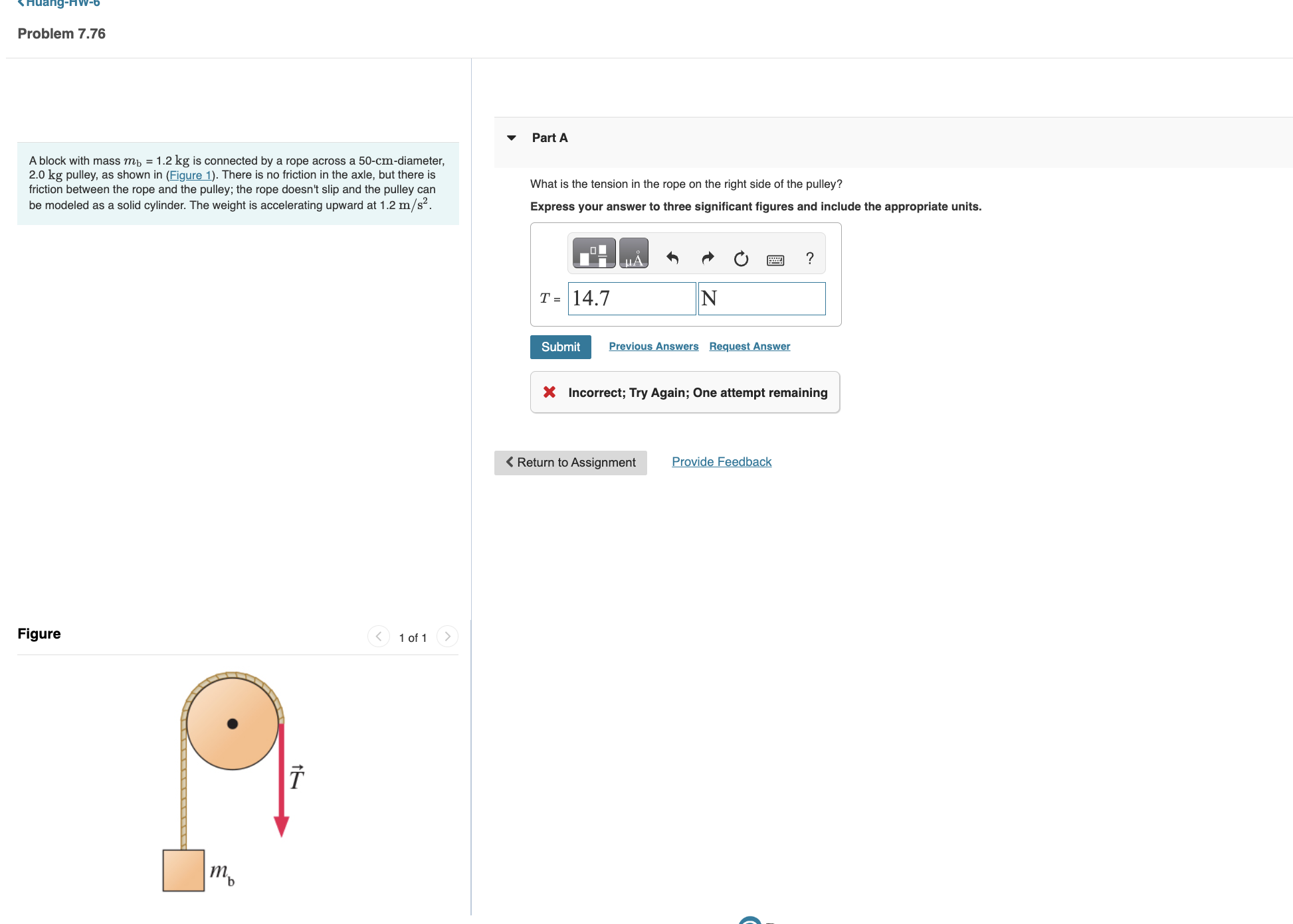  Problem 7.76 Part A A block with mass mb = 1.2