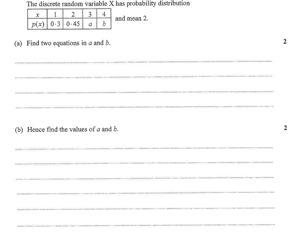 The discrete random variable X has probability distribution X 2 3