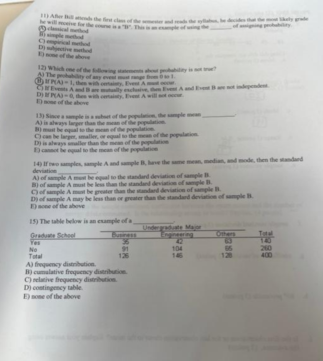 answer all questions 1 1) After Bill attends the first class of