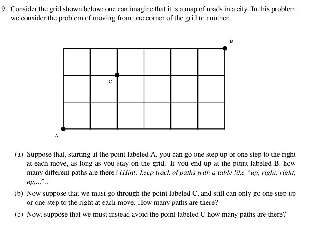  9. Consider the grid shown below; one can imagine that it
