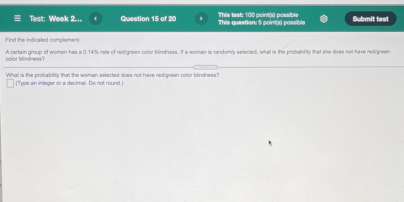 #15 Test: Week 2... Question 15 of 20 Submit test This test: