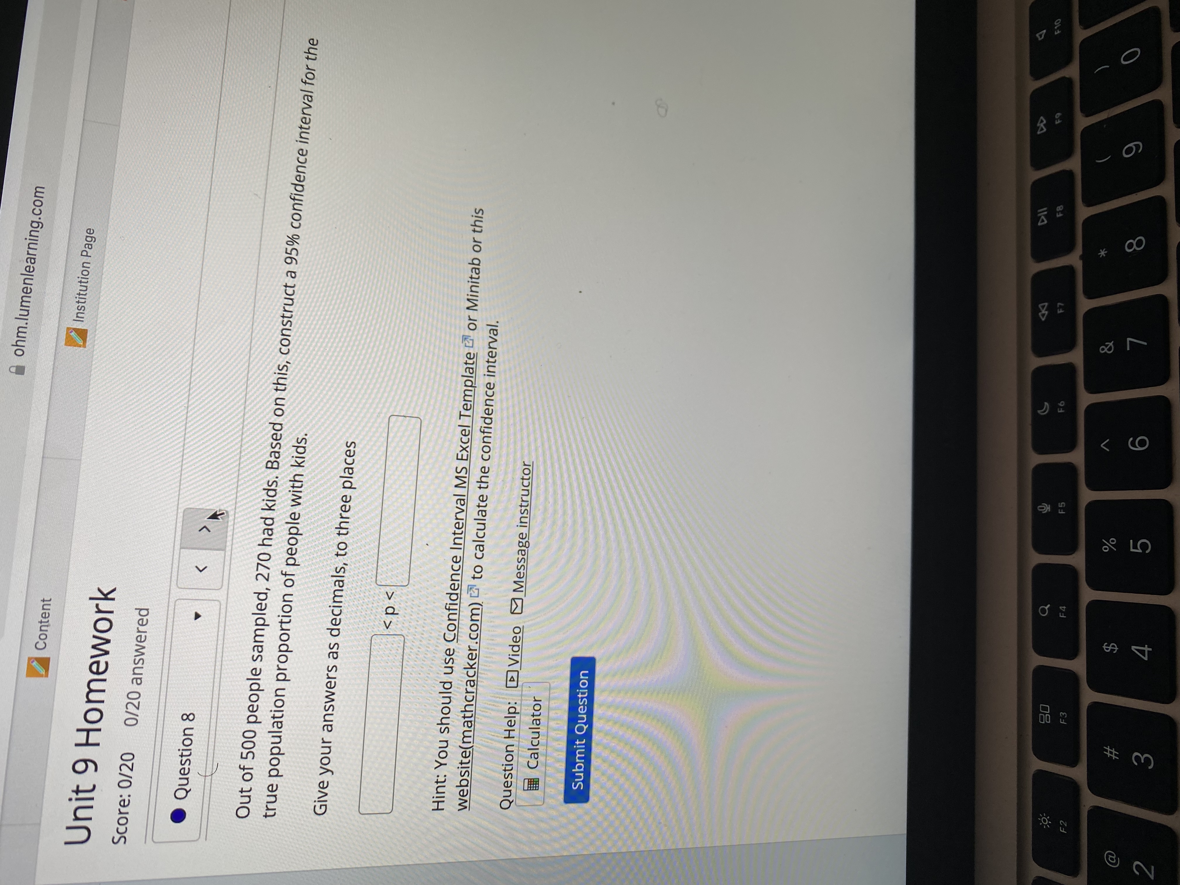 the confidence interval. Question Help: Video Message instructor Calculator Submit Question DII