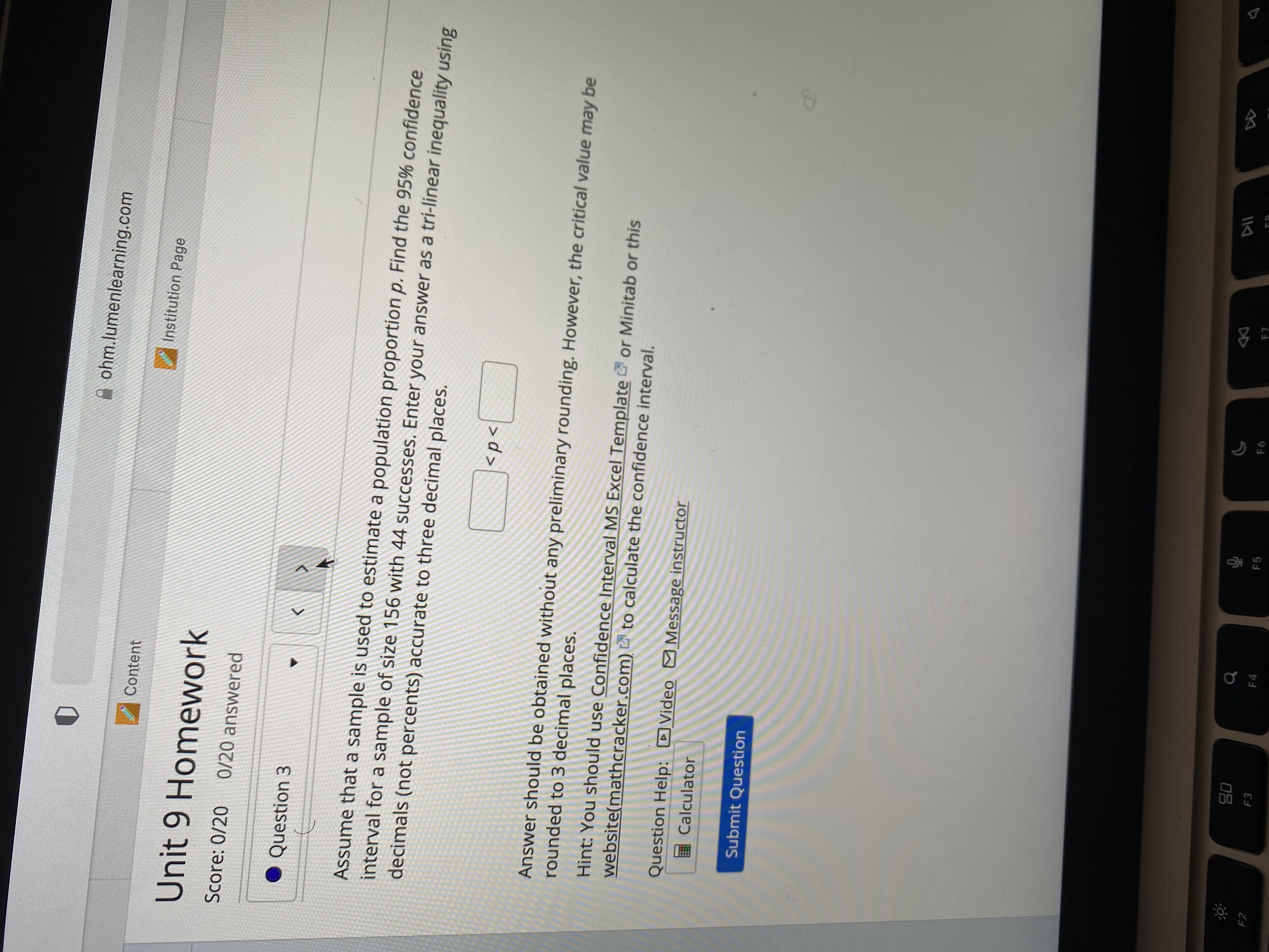 80 Q F2 F3 FA F5 F7 @ohm.lumenlearning.com Content Institution Page Score: