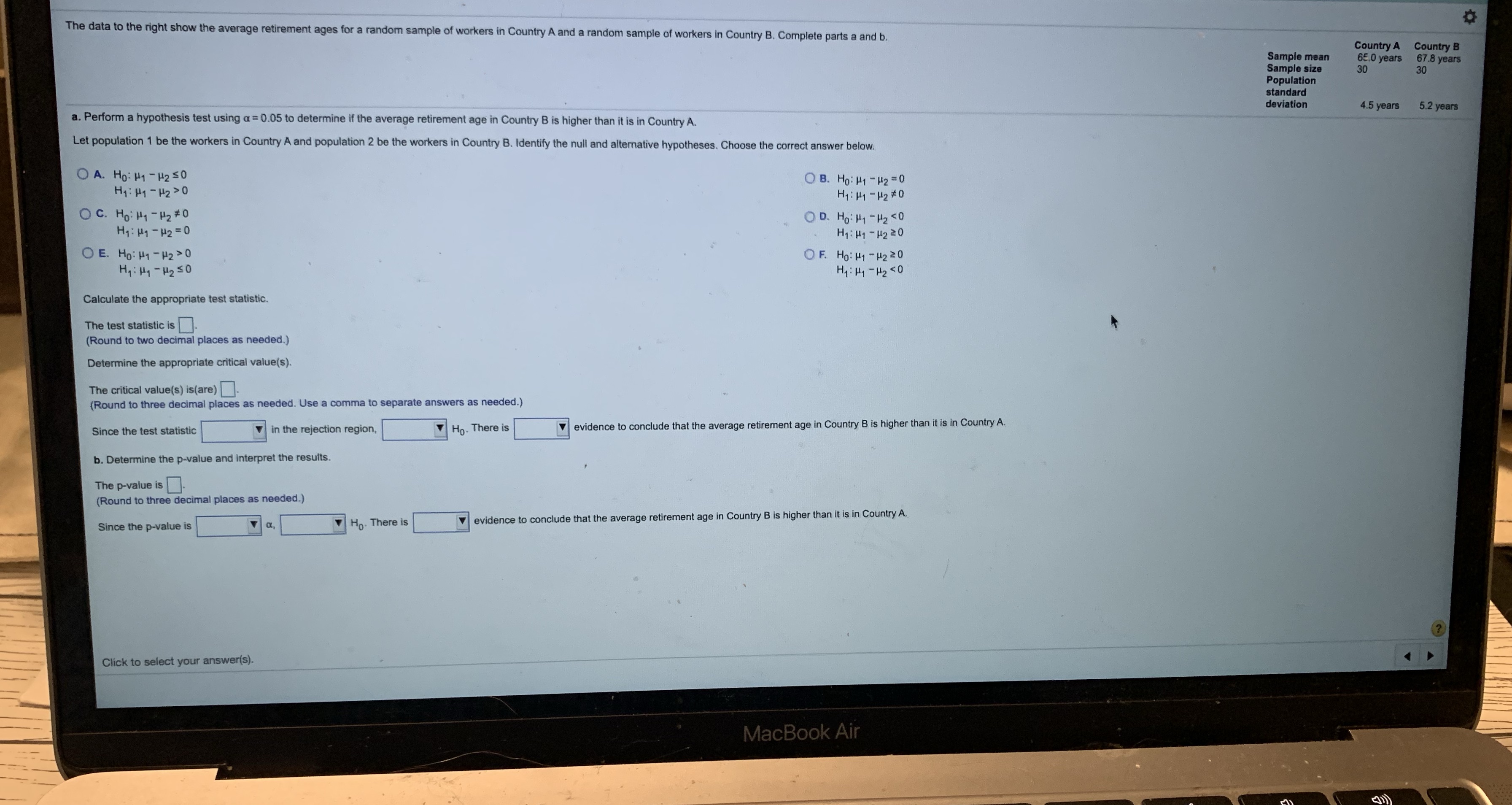 The data to the right show the average retirement ages for