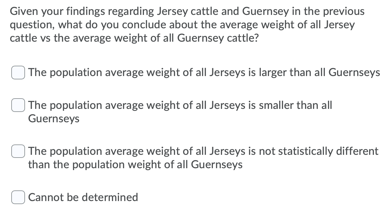 Jersey cattle is 900 lbs. The average weight of a sample of