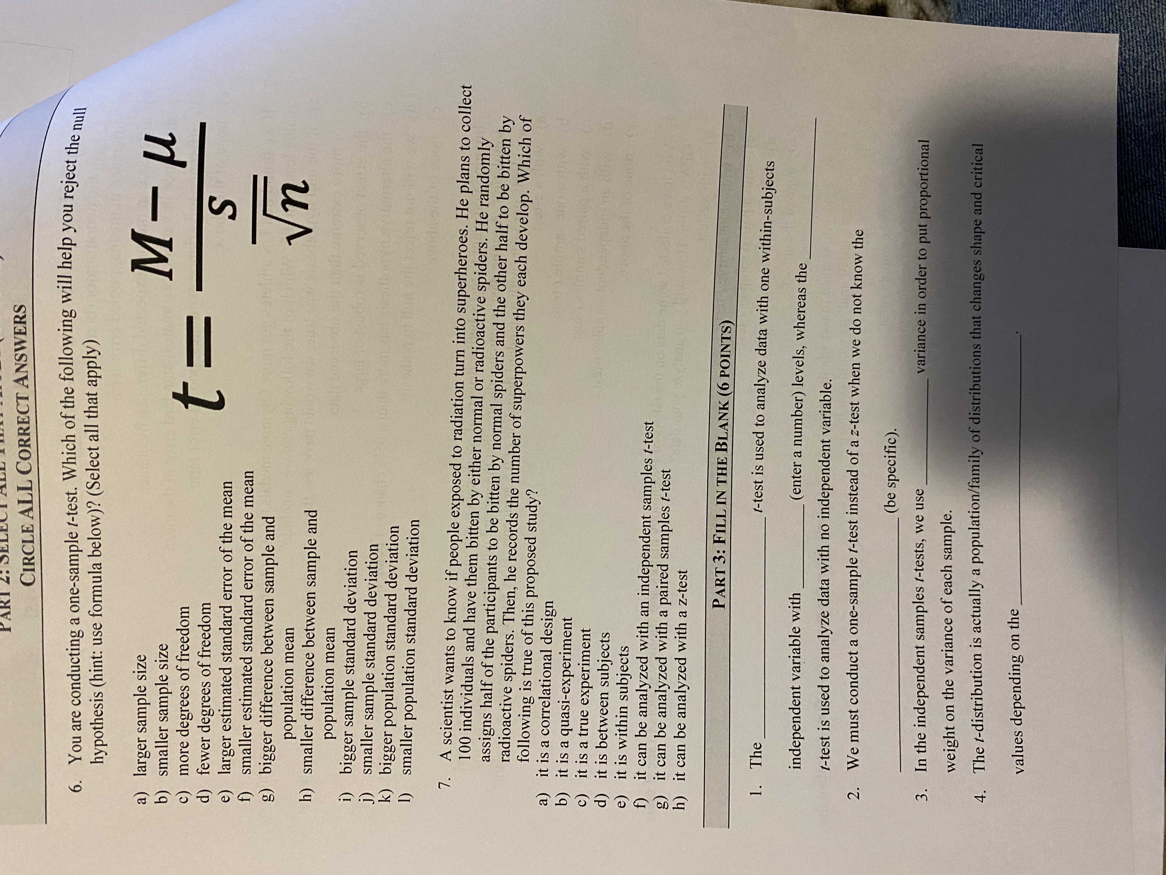 Statistics select all that apply CIRCLE ALL CORRECT ANSWERS 6. You are
