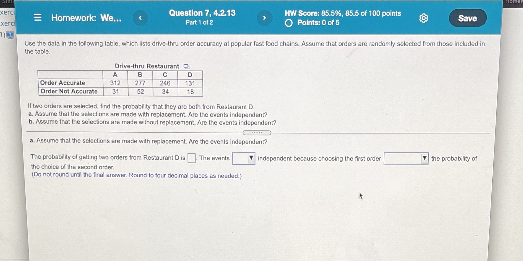 xerc Homework: We... xerc Question 7, 4.2.13 Partl of 2 HW Score: