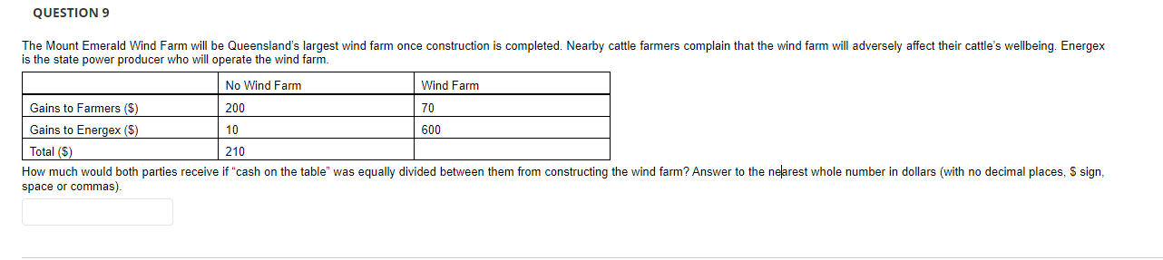  QUESTION 9 The Mount Emerald Wind Farm will be Queensland's largest