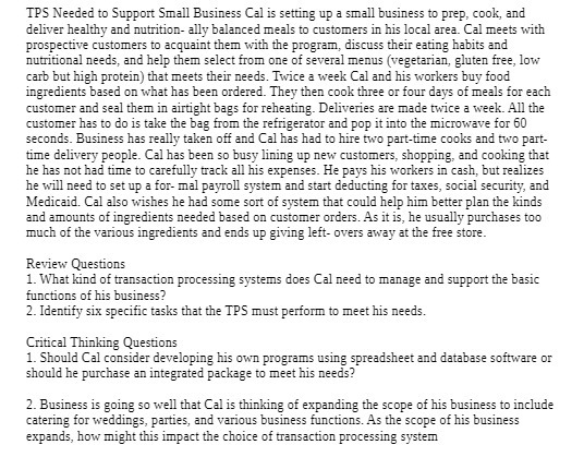 TPS Needed to Support Small Business Cal is setting up a