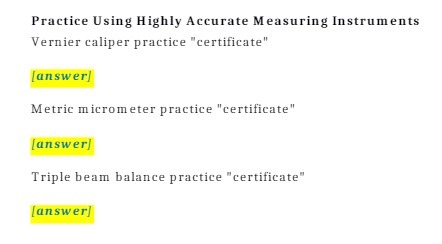 Practice Using Highly Accurate Measuring Instruments Vernier caliper practice "certificate" answer