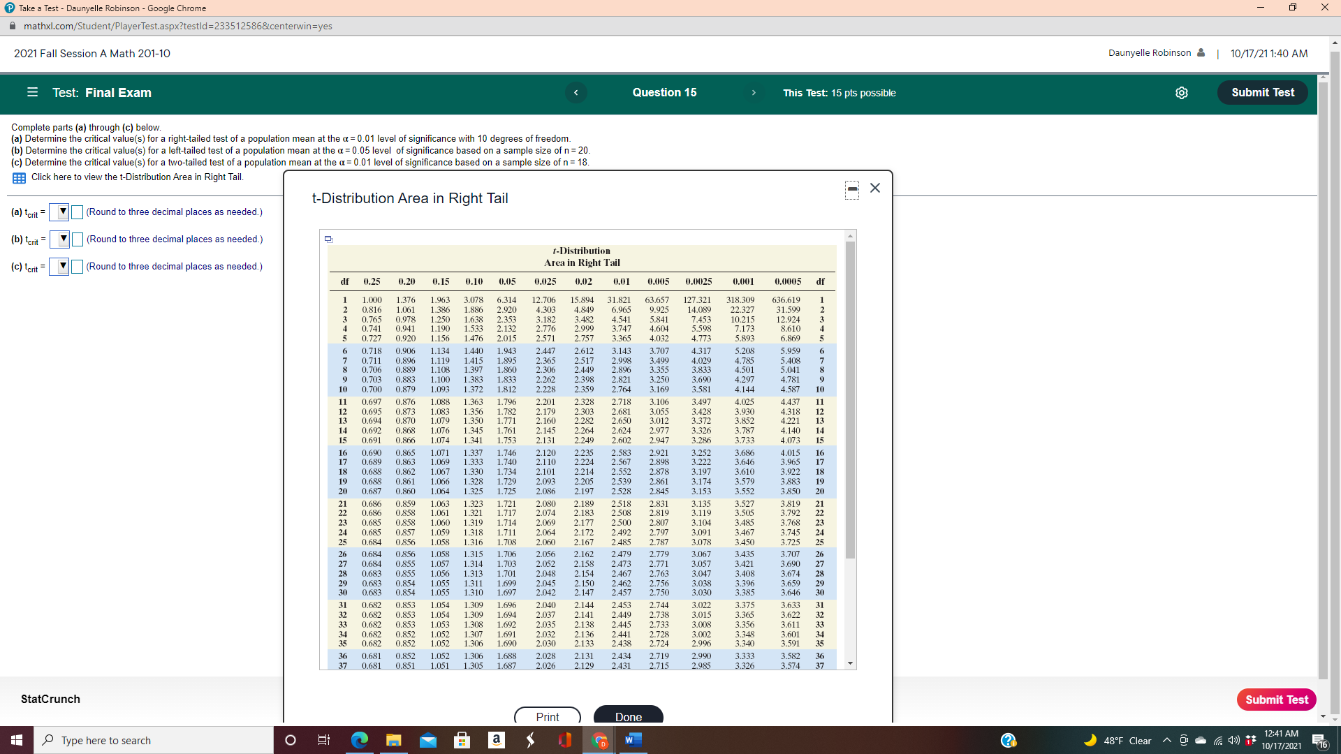 - X Take a Test - Daunyelle Robinson - Google Chrome