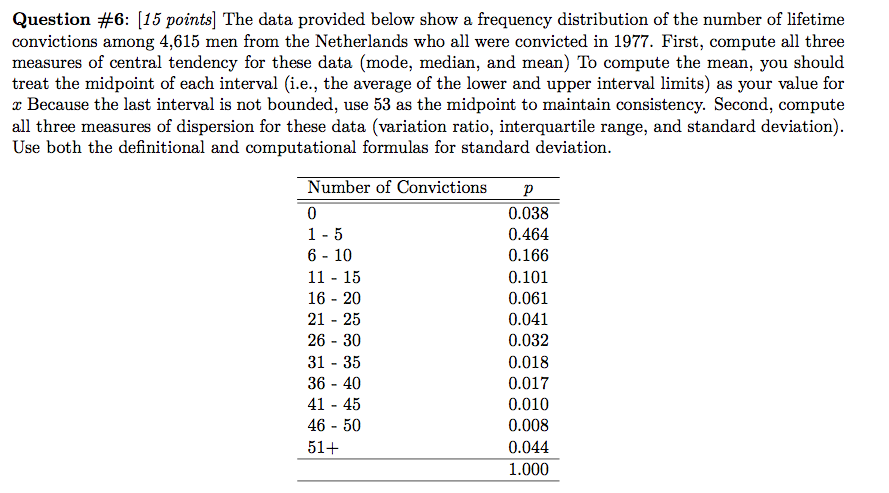  Question #6: [15 points] The data provided below show a frequency