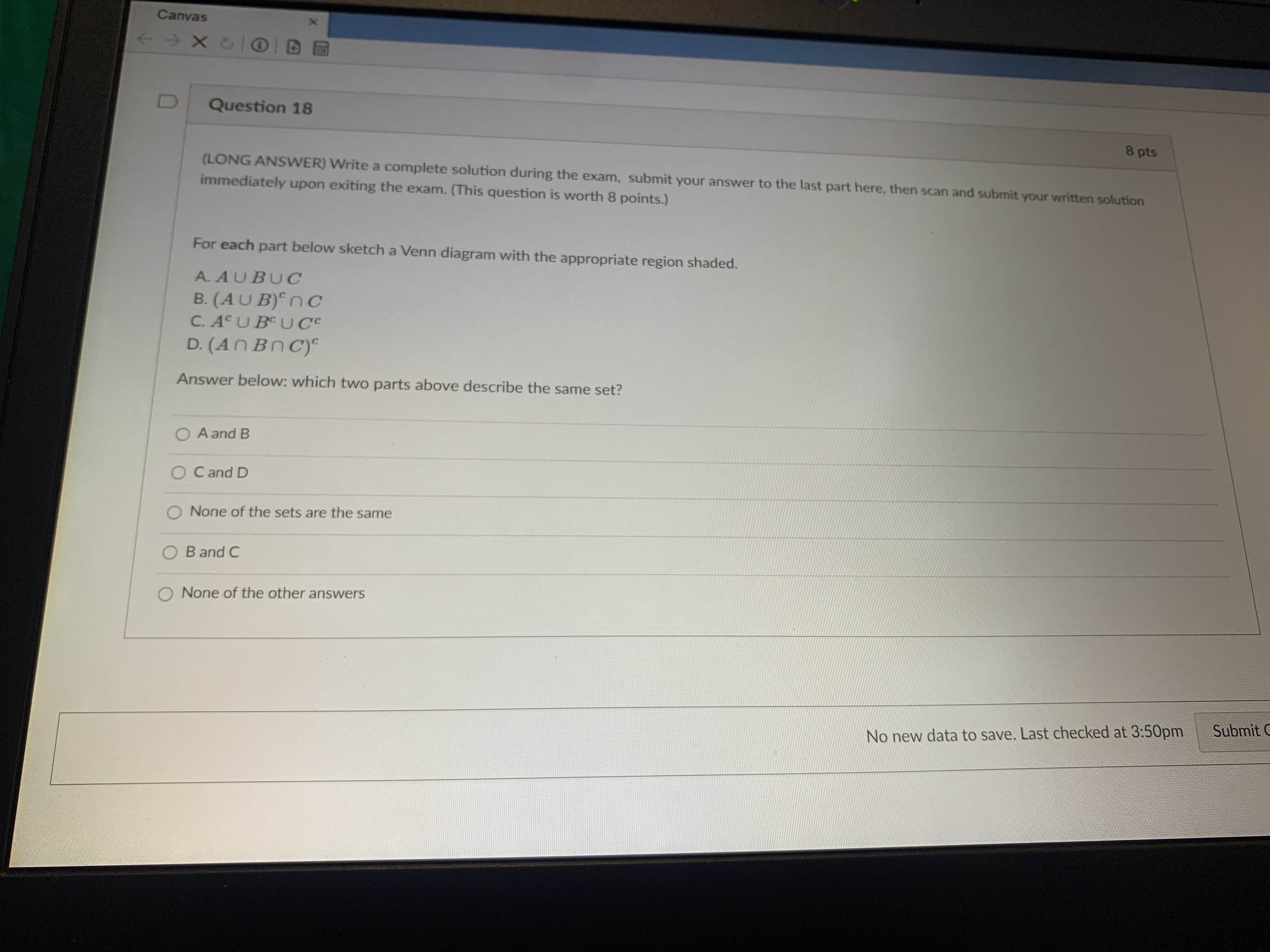 I am looking for the answer to question 18. Canvas D Question